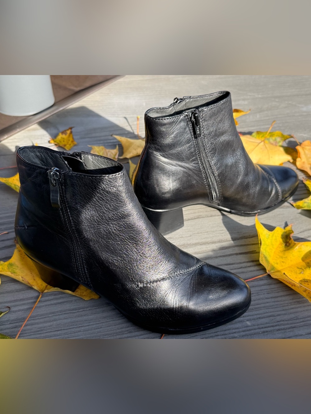 Women's Black Leather Ankle Boots with Side Zipper size 35